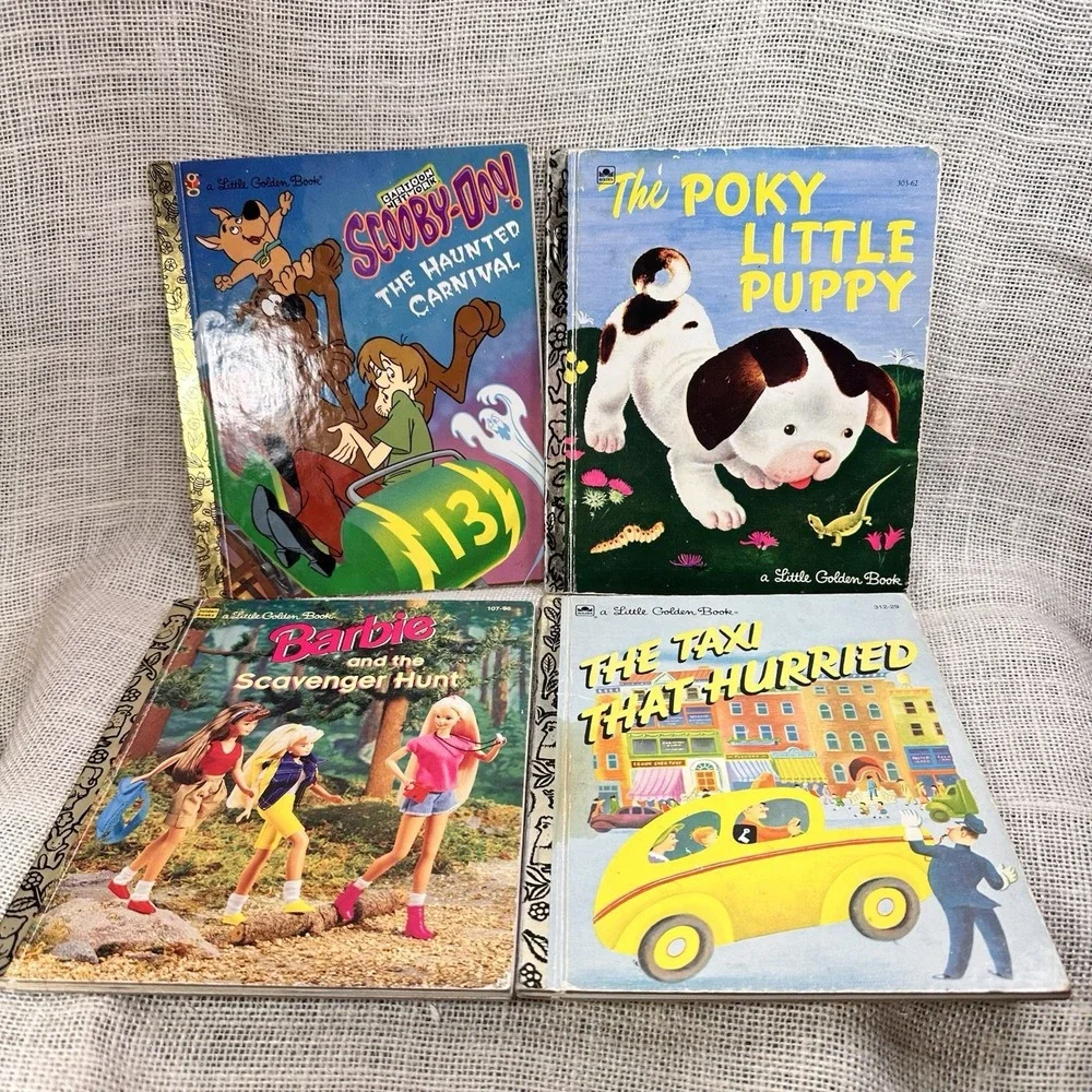 Little Golden Books Lot‎ 4 Poky Little Puppy Scooby Doo Barbie Taxi Kids